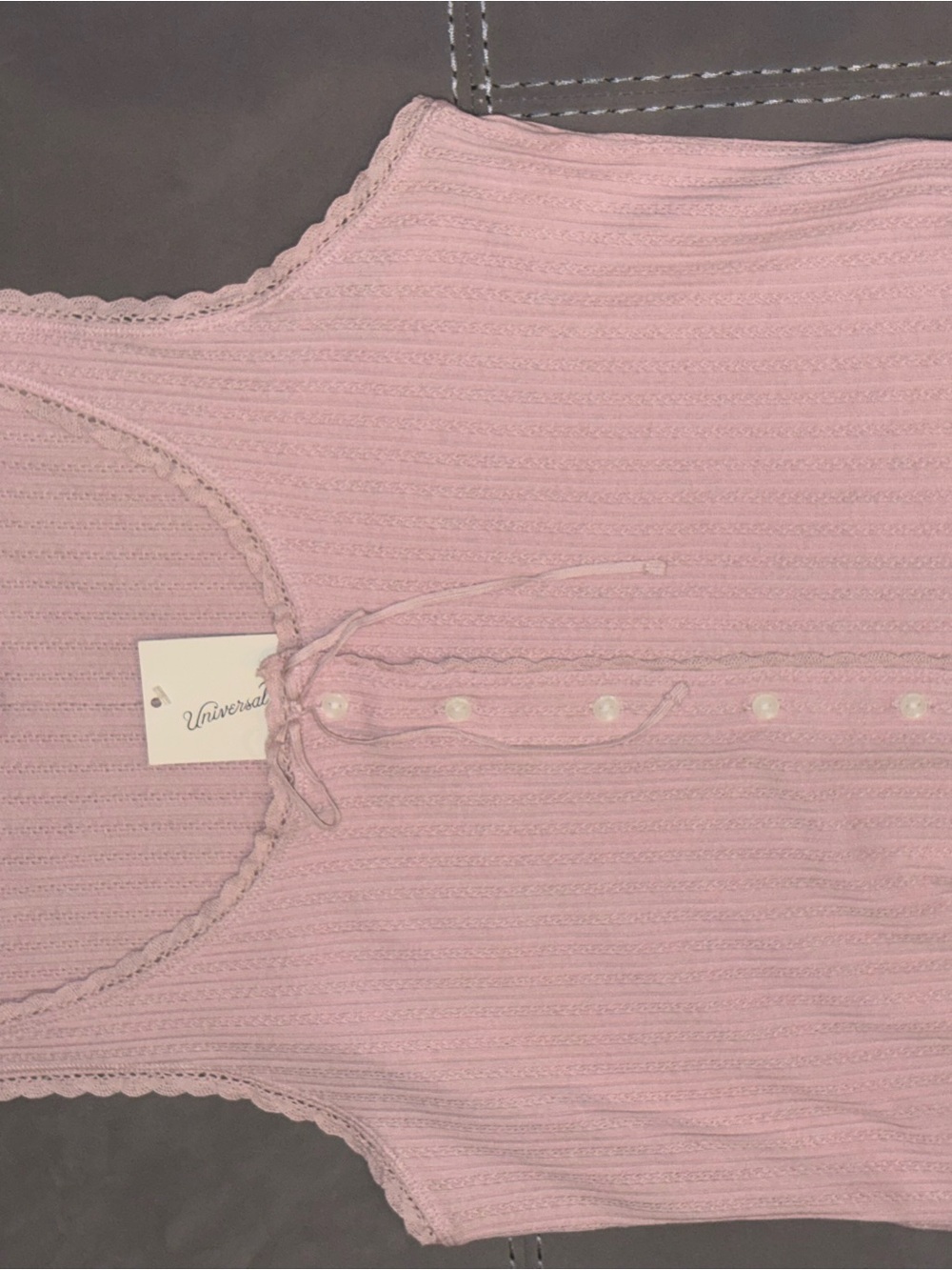 Universal Thread Pink Ribbed Lace-Trim Button Tank - Picture 10 of 11